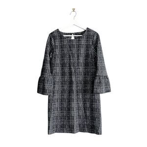 Banana Republic Womens Plaid Shift Dress Bell Sleeves Black White 6